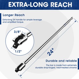 WORKPRO Dual Drive Breaker Bar, 3/8" & 1/2" Drive, Heavy Duty Breaker Bars, 24-inch Length with 360° Rotatable Head, Spring-loaded Detent Ball, Chrome Vanadium Steel Made