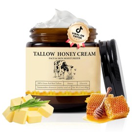 Miel de ternera para bálsamo de piel - Crema Cebo De Res Original para cuerpo y cara Hidratante, Vintage Traditions Tallow Cream Organic Grass Fed Beef Tallow & Raw Honey