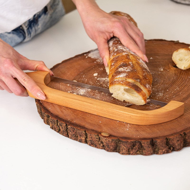 TYOARO Wooden Bread Bow Knife, Cherry (16") - Serrated Sourdough