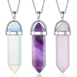 Collar con cadena de cuarzo,Collar péndulo de Amatista,3 Piezas Collar Péndulo de Amatista y Aventurina Verde y Cristal Rojo,Collar de Cuarzo Natural para Hombre Mujer. (Púrpura + Rosa + blanco)