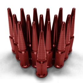 50 Caliber Racing Set of 16 Red Spike Lug Nuts - 1/2"-20 RH SAE Thread Pitch - Compatible with 4 Lug Mustang & Other Fox Body Cars, Golf carts [5296B21]