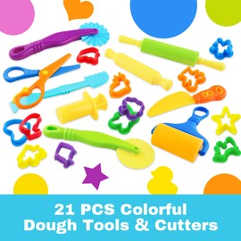 Dough Tools 21pcs Dough Tools Play for Kids Clay Accessories with Rolling Pins,Cutters,Roller,Safety Scissors,Plastic Knife