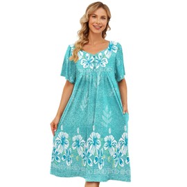 udforsk House Dress for Women Nightgown Plus Size Mumu Dresses Summer Lounge Dresses Duster Housecoats Elderly Moo Moos Patio Dress Florar Sleepwear Momo Dresses for Women Duster Coat Women Green XL