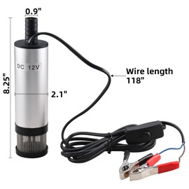 NovelBee 12V Electric Oil Pump,Diesel Fuel Transfer Pump with Clips and External Removable Strainer,50mm Diameter Submersible Water Pump,Water Oil Diesel Fuel Transfer Refueling (Silver)