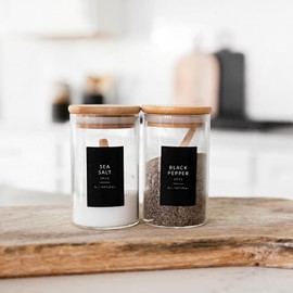 Black Spice Labels for Glass Jars, 148 Spice Jar Labels Stickers Preprinted Waterproof, Rectangle Herb Seasoning Stickers Containers Kitchen Pantry Organization