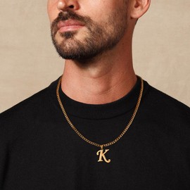 Initial Necklace for Men - Gold Letter B Pendant Initial Necklace for Men Boys Stainless Steel Cuban Link Chain Initial Necklace Mens Jewelry Birthday Gifts for Men Boys Boyfriend Christmas Gifts