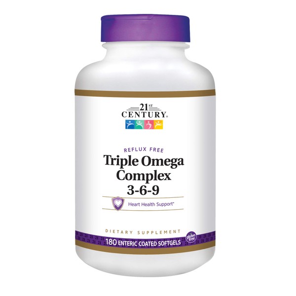 21st Century Triple Omega Complex 3 6 9 Enteric Coated Softgels, 180 Count Bottle (22875)