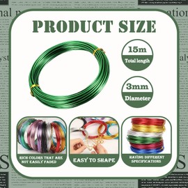 9 Gauge 3mm Green Aluminum Craft Wire - 15m Bendable, Flexible for Jewellery, Floristry & Modelling