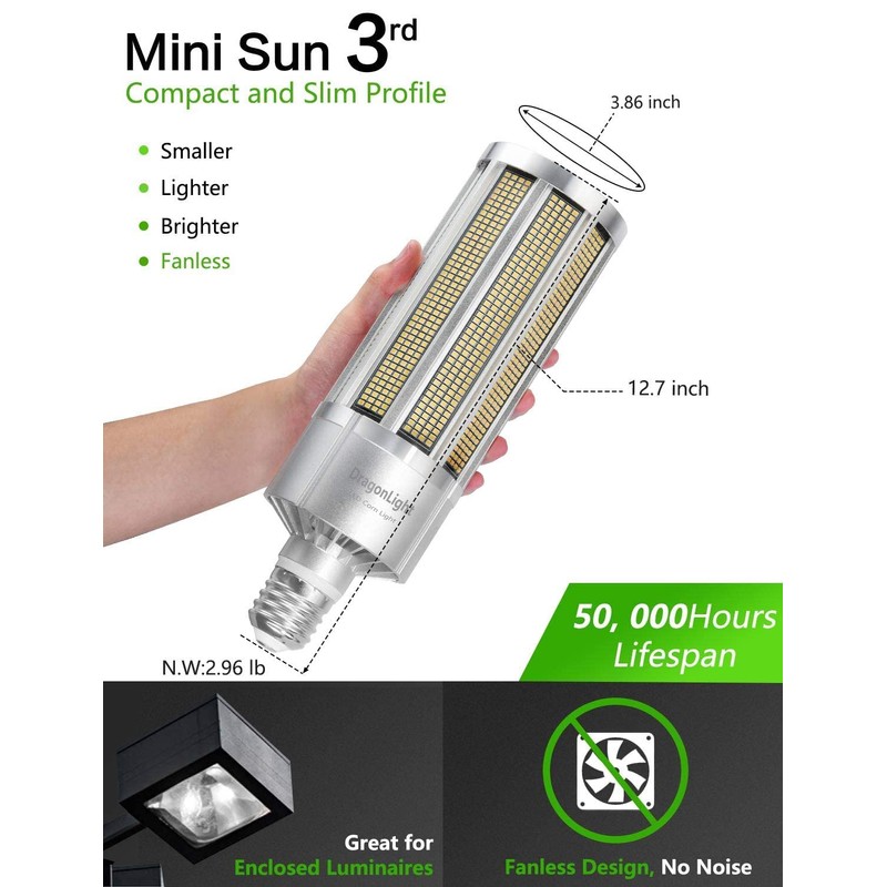 DragonLight 150W Commercial Grade Corn LED Light Bulb Fanless(800 Watt