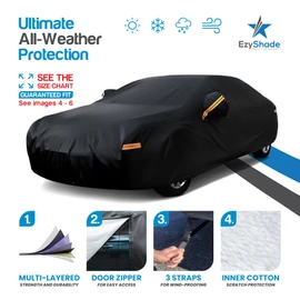 EzyShade 10-Layer Car Cover Waterproof All Weather [See Vehicle Size Chart for Accurate Fit] Outdoor Full Exterior Covers for Automobiles Sedan Hatch. Rain Sun Snow. Black, Size A3 (See SizeChart)