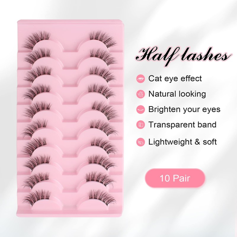 Parriparri Half Eyelashes Natural False Eyelashes 10 Pairs Cat Eye