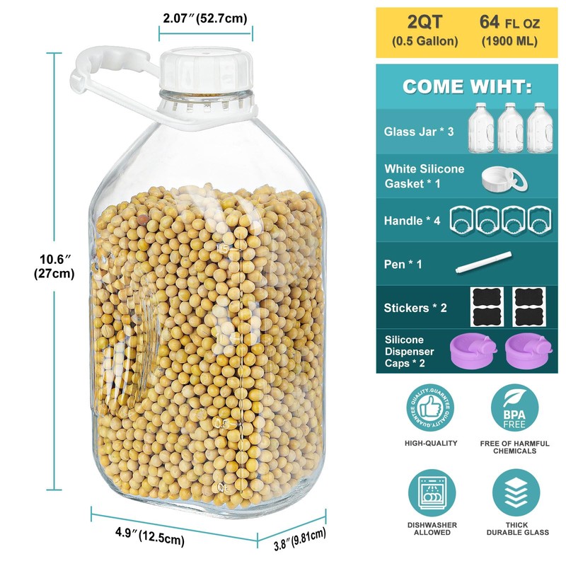 Ritayedet 3 Pack 64 Oz Heavy Duty Glass Milk Bottle