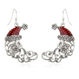 RareLove Vintage Christmas Crescent Half Moon Santa Piercing Dangle Earrings Silver Plated Alloy Holiday Jewelry For Women
