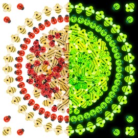 Resin Ladybugs Bees,BENOSPACE 100Pcs Mini Glow in The Dark Bees State Luminous Bees Ladybugs Animal Ornament for Dollhouse Fairy Garden Decoration Tiny Bee Figurine DIY Craft Micro Landscape Aquarium