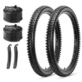 MOHEGIA Mountain Bike Tires Set: 2 Pack 26x2.4 Inch Folding Bicycle Tires Replacement and Pair 26 Inch Inner Tubes Schrader Valve with Tire Levers