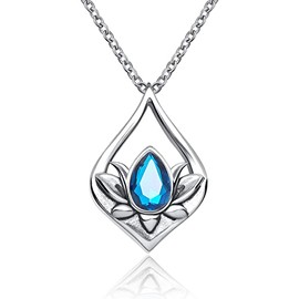 GMXLin Lotus flower Urn Necklaces for Ashes Blue Crystal Cremation Memorial Keepsake Stainless Steel Pendant for Dad Mom Sister Brother
