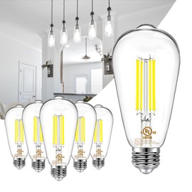 DAYBETTER 6 Pack Vintage LED Edison Bulbs, E26 Led Bulb 60W Equivalent, Dimmable Led Light Bulbs, High Brightness 800 LM Daylight White 5000K, ST58 Antique Filament Bulbs, Clear Glass Style for Home