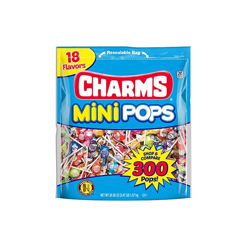 Tootsie Roll Charms Mini Pops, 18 Flavors, Individually Wrapped, Peanut