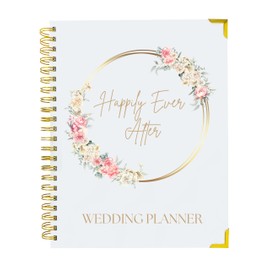 Wedding Planner - Designed in the USA, Hardcover, Gold Foil, Gold Metal Corner Protectors, Gold Metal Spiral Binding, Tabbed Sections, Storage Pockets, and a 52-Week Undated Calendar, White
