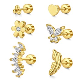 LAURITAMI 20G Helix Piercing Stainless Steel 6 mm Small Ear Tragus Cartilage Earring Ear Piercing Silver Gold, Stainless Steel