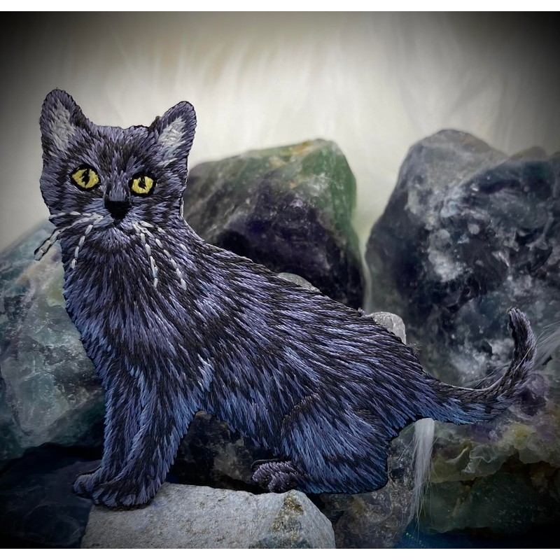 Black Cat, Realistic, Full Body, Pets, Kitten, Embroidered, Iron on