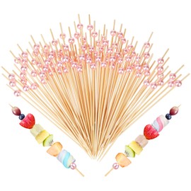 LOYIM 100 Pcs 6 Inch Long Cocktail Picks Fancy Toothpicks for Appetizer Bamboo Cocktail Sticks for Drink Dessert Fruit Barbecue Pearl Skewers for Party Decor Charcuterie Boards Accessories (Pink)