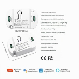 QIACHIP Tuya Smart Life 16 A WLAN Switch Light Switch Module Works Wireless Relay with Alexa, Google Assistant DIY Flush-Mounted, Pack of 2