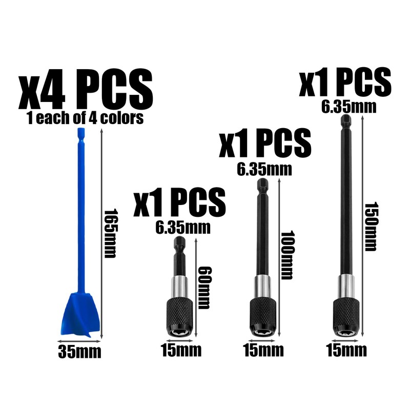4 Piece Paint Mixing Paddle and 3 Piece Stirrer Extension