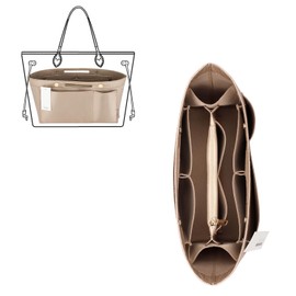 ZTUJO Purse Organizer Insert For Handbags, Silky Bag Organizer With 2 Zippers For Speedy Neverful Tote and More (Beige, Medium)