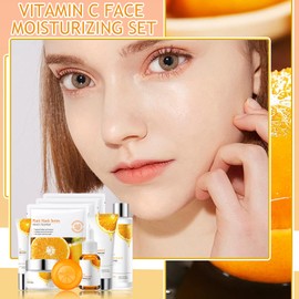 Vitamin C Skin Care Set,Facial Kit with Facial Cleanser,Toner,Eye Cream,Face Serum,,Soap,Face Cream & 3PCS Mask,Travel Skincare Kit for Women (9PCS)