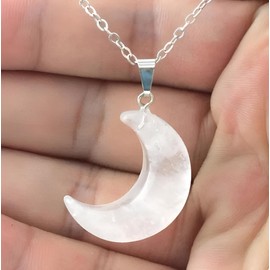 RICHARD-911 Collar Dije Luna De Cuarzo Blanco Cadena Acero Inoxidable Color Plata Colgante Regalo Pareja Amor Amistad Moon
