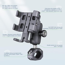 FANAUE Aluminum Anti-theft Bike Motorcycle Phone Mount with Vibration Dampener for bicycle/ATV/UTV/Scooter Handlebar, Compatible with RAM mounts B size phone holder Accessories for 5.5-7'' Smartphone.