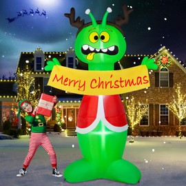 BRDJade 8FT Christmas Inflatable Outdoor Decoration, Inflatable Alien Christmas Blow Up Yard Decorations with Built-in LEDs Inflatable Christmas Decorations for Xmas Party Garden Yard Lawn Decor