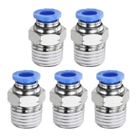 sourcing map 5pcs Push to Connect Fittings 6mm Tube OD x 1/4" NPT Thread Male Straight Union Fittings Brass Quick Connect Pneumatic Accessories for Trailers Air Brake System, Blue