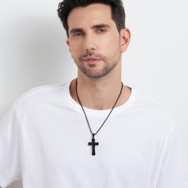 Black Cross Necklace for Men Stainless Steel Mens Cross Necklace Black Cross Pendant for Men Stainless Steel Cross Necklace Black Surgical Steel Black Cross Necklace Titanium Black Chain 24In