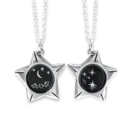 Mark Poulin Star Shaped Night Sky Necklace - Sterling Silver and Enamel Pendant on .925 Adjustable 16-20" Chain - Dreamy Gifts for Stargazers