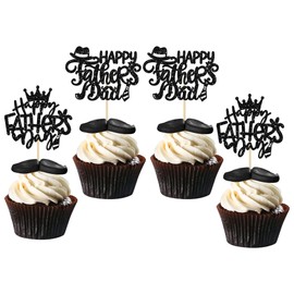 24 piezas de decoraciones para cupcakes con purpurina para el mejor padre, decoraciones para tartas de amor y papá para el día del padre, suministros para fiestas de cumpleaños, color negro
