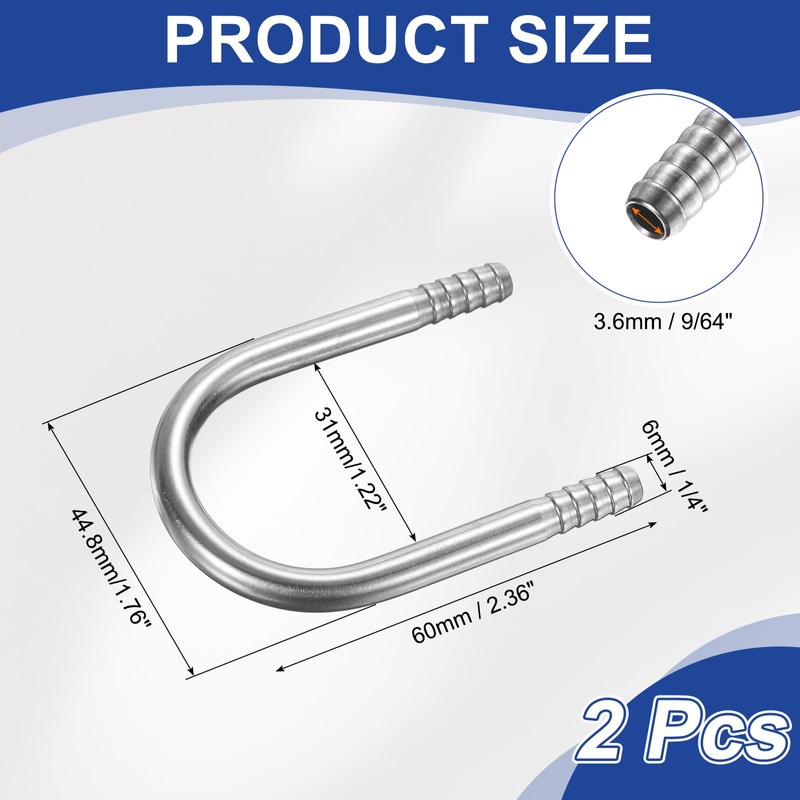 PATIKIL 2pcs 1/4" (6mm) x 1/4" (6mm) Hose Barb Fitting