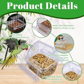 Pack de 4 comederos para pájaros para jaula, comedero colgante transparente sin derrames para loros, dispensador de comida y agua con ranura de plástico, accesorios para jaula de pájaros pa