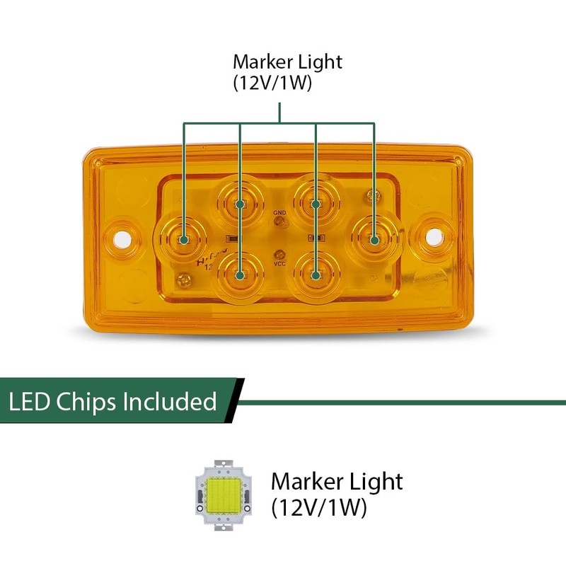 LQI 5pcs Rectangle Cab Light 6 LED Amber Top Roof