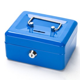Cash Box with Slot for Kids, Decaller Small Money Box with Money Tray & Key Lock, 6" x 4 4/5" x 3 1/5", Blue, QH1507XS