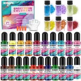 Epoxy Resin Pigment - 21 Colors Liquid Clear Epoxy Resin Colorant, 6 Colors Resin Glitter, Highly Concentrated Epoxy Resin Dye for DIY Jewelry Making, Resin Crafts(6ml Each)