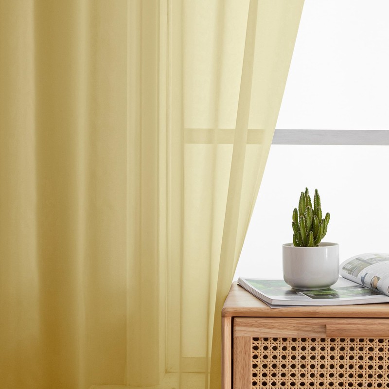 Simplebrand Yellow Short Sheer Curtains 45 Inch Length for Small