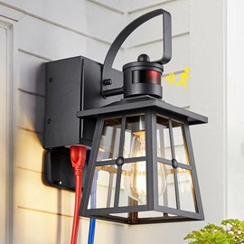 Tarentlight Porch Light with GFCI Outlet, Dusk to Dawn Outdoor Wall Lights, 3 Lighting Modes Exterior Wall Sconce, Anti-Rust & Waterproof, Outside Lights for House Front Door Patio Garage Entry