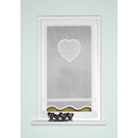 HOME WOHNIDEEN Corazon 054517-0101 80 x 40 cm White Batiste Window / Door Curtain with Crochet Border and Drawstring Draw String 80 x 40 cm White