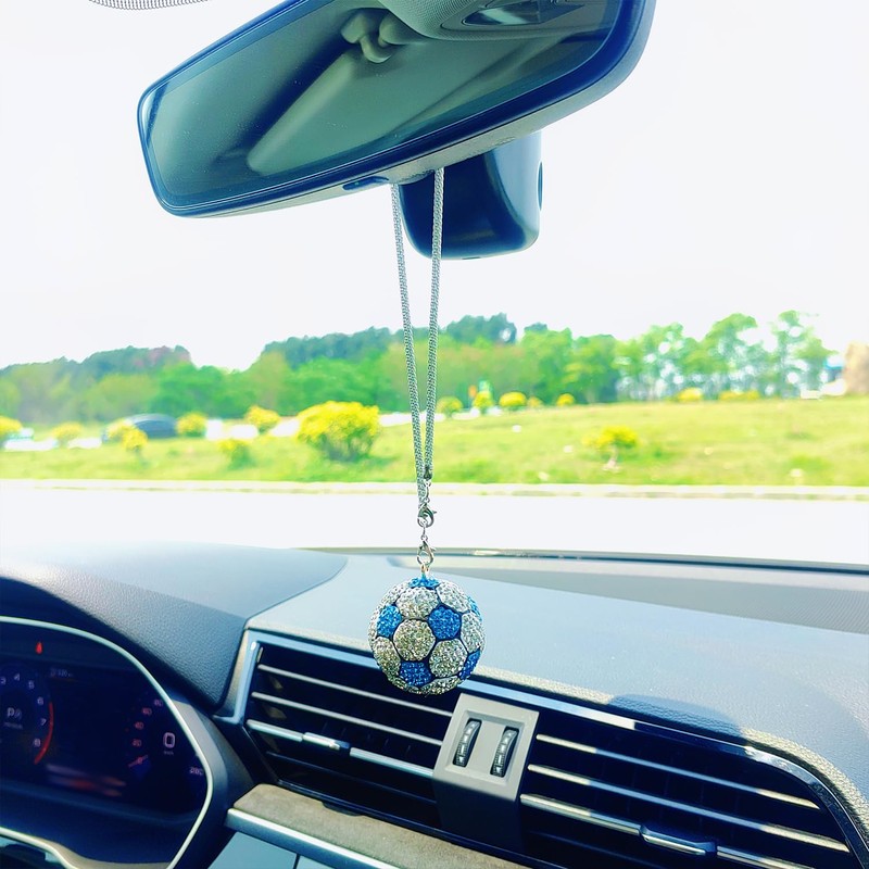 Bling Football Rear View Mirror Accessories, Cute Soccer Car Accessories