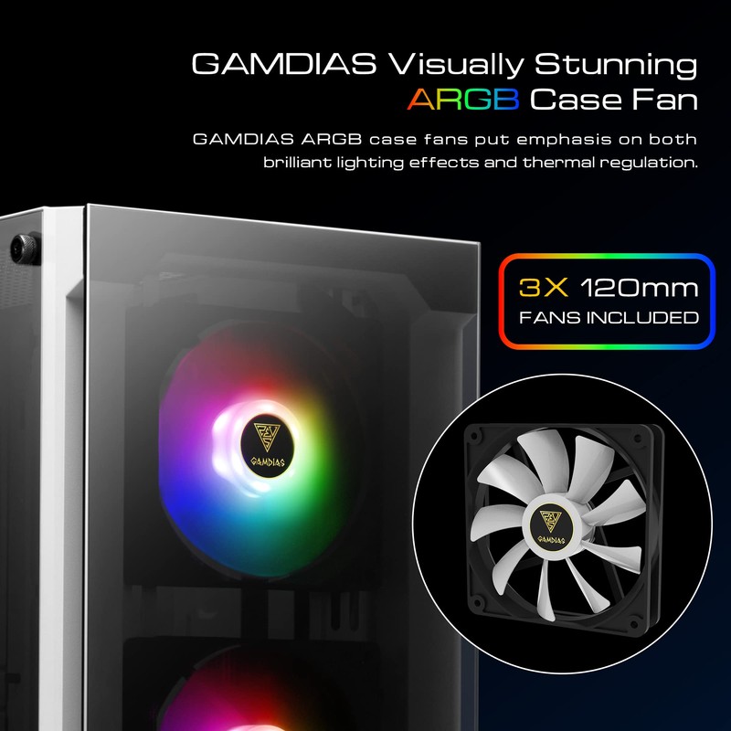 GAMDIAS White RGB Gaming ATX Mid Tower Computer PC Case