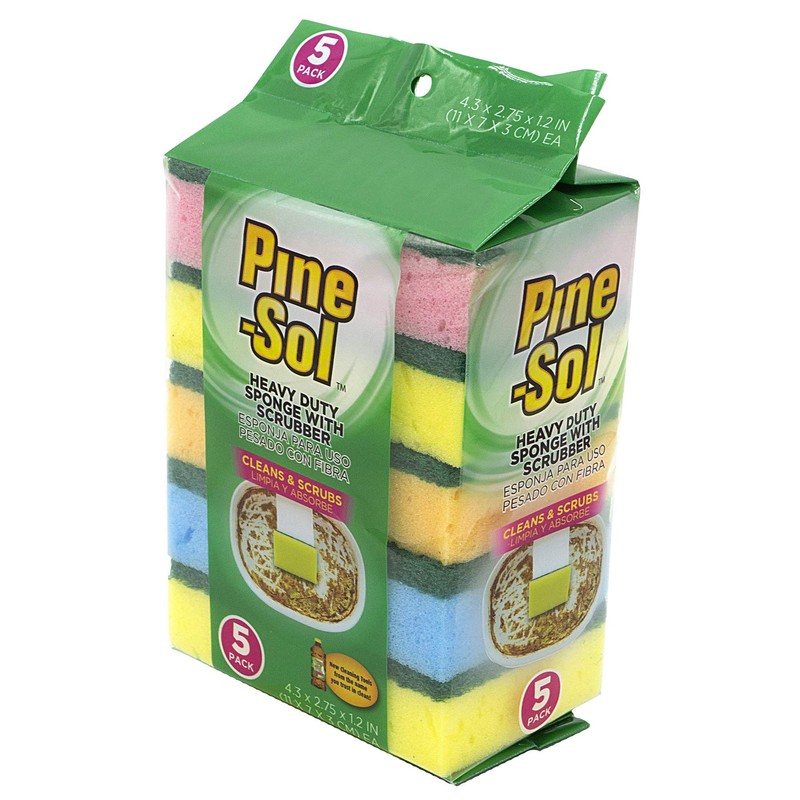 Pine-Sol Heavy Duty Sponge with Scrubber – Pack of 5,
