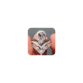 925 Sterling Silver Shiny Full Diamond Ring Crown Drop Pear Shaped Zircon Ring White Gold Zircon Horse Eye Engagement Ring for Women AAA Zircon Engagement Wedding Anniversary Ring Size 10