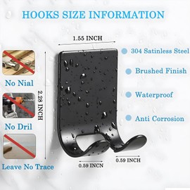 Razor Holder Shaver Hook Hanger Stand(2 Pack)Heavy Duty Self Adhesive Hooks Stainless Steel Sticky Wall Hooks,Shower Hook for Razor,Bathroom Kitchen Organizer for Plug Robe Towel Loofah Bathrobe Coat